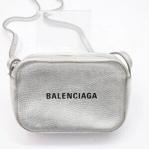 Balenciaga Logo Everyday Leather Crossbody Camera Bag 552372 - Silver